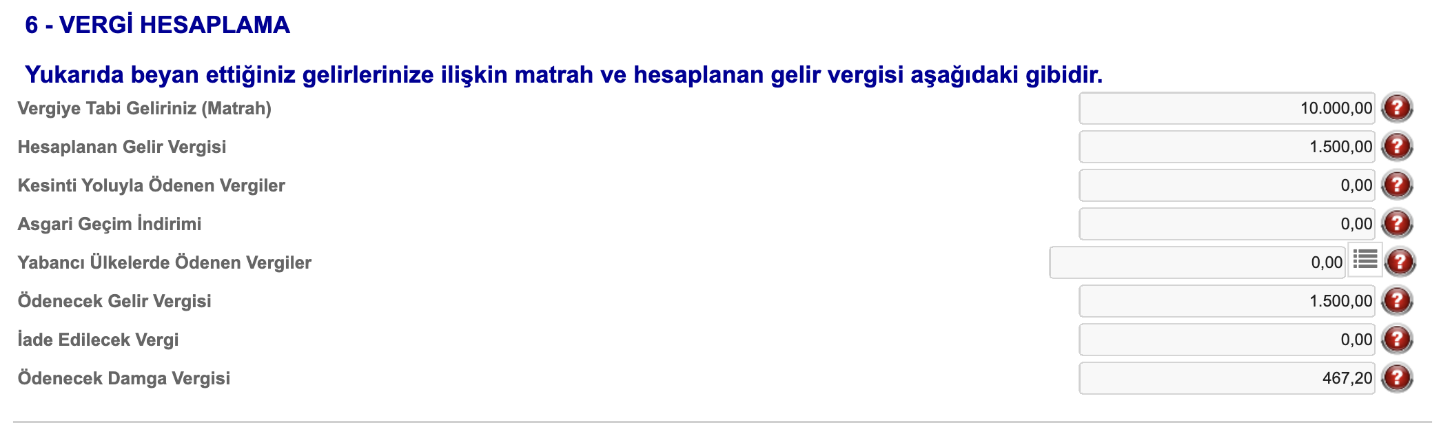 Vergi Hesaplama Geri Bildirimi